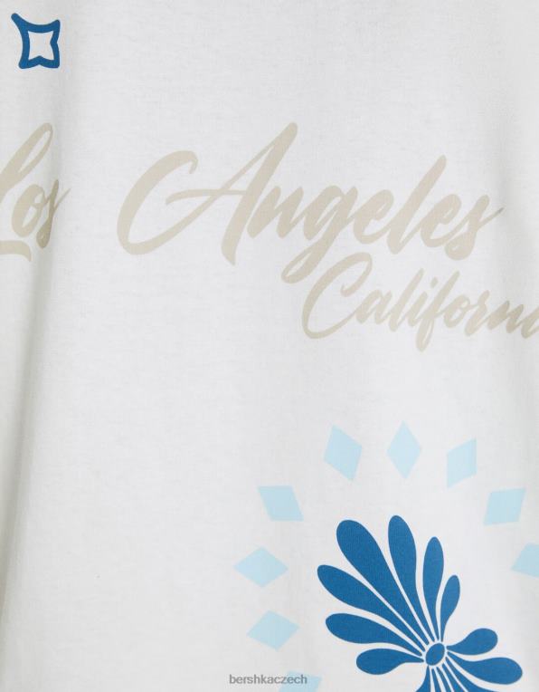 muži Bershka triko s krátkým rukávem v krabicovém střihu s potiskem P88442704 oblečení špinavě bílé