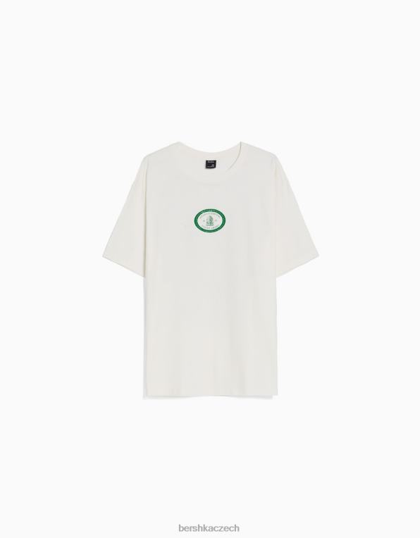 muži Bershka triko s krátkým rukávem v krabicovém střihu s potiskem P88442777 oblečení špinavě bílé