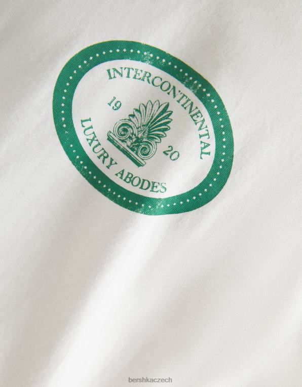 muži Bershka triko s krátkým rukávem v krabicovém střihu s potiskem P88442777 oblečení špinavě bílé