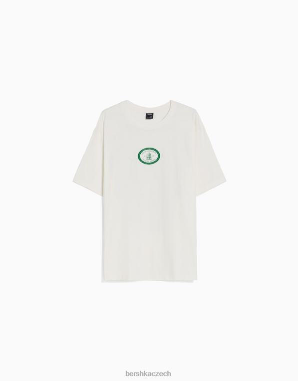 muži Bershka triko s krátkým rukávem v krabicovém střihu s potiskem P88442778 oblečení špinavě bílé