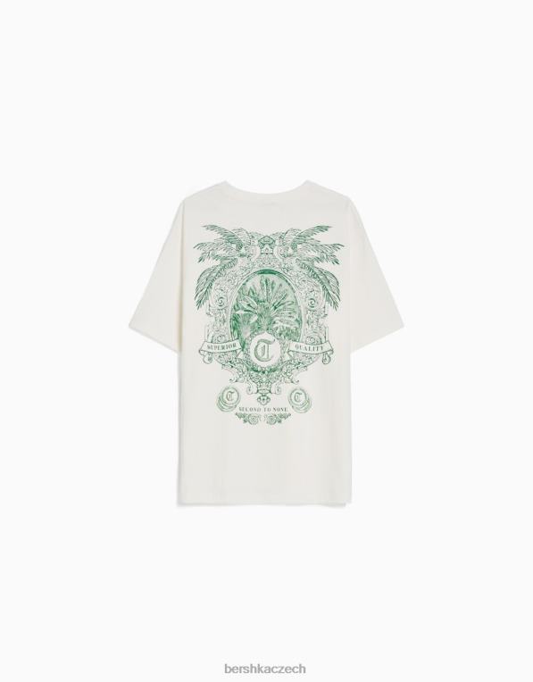 muži Bershka triko s krátkým rukávem v krabicovém střihu s potiskem P88442778 oblečení špinavě bílé