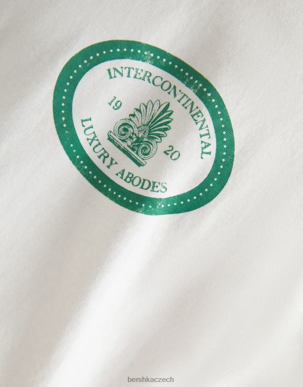 muži Bershka triko s krátkým rukávem v krabicovém střihu s potiskem P88442778 oblečení špinavě bílé