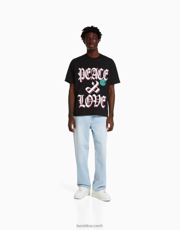 muži Bershka triko s krátkým rukávem v krabicovém střihu s potiskem P88442788 oblečení výhradní