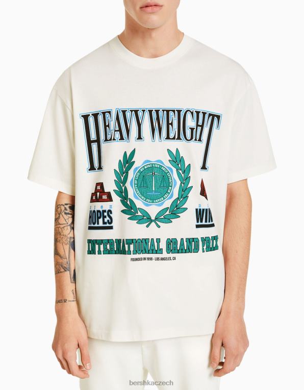 muži Bershka triko s krátkým rukávem v krabicovém střihu s potiskem P88442789 oblečení špinavě bílé