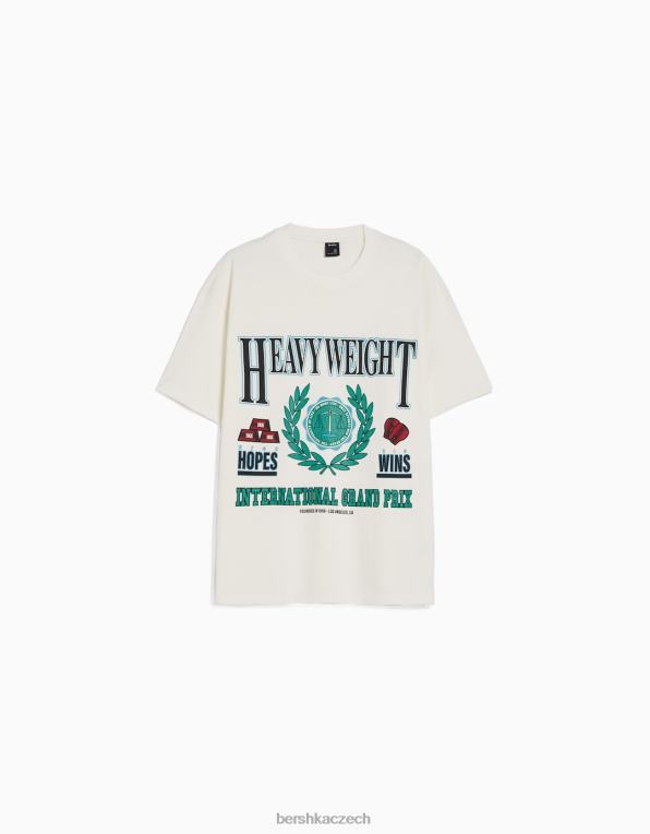 muži Bershka triko s krátkým rukávem v krabicovém střihu s potiskem P88442789 oblečení špinavě bílé