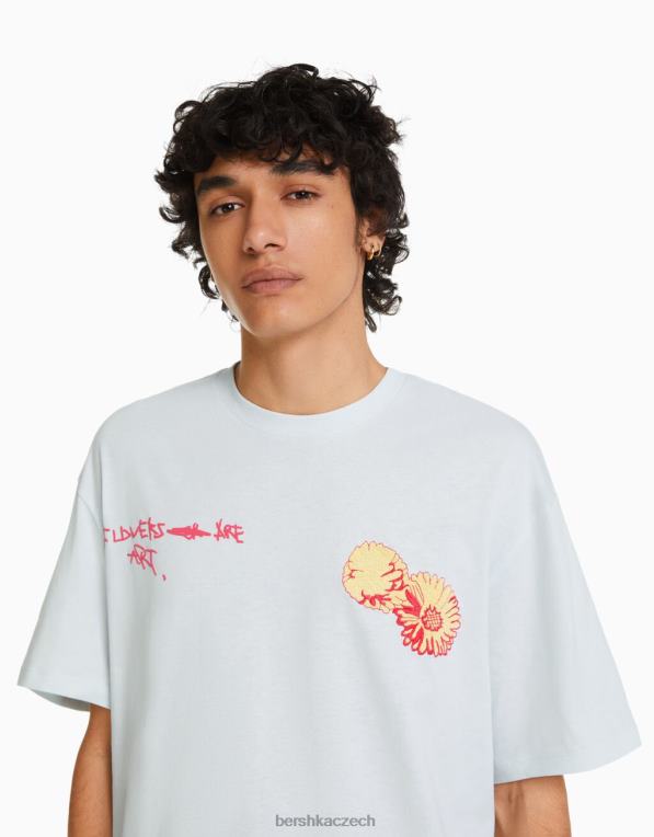 muži Bershka triko s krátkým rukávem v krabicovém střihu s potiskem P88442805 oblečení světle modrá