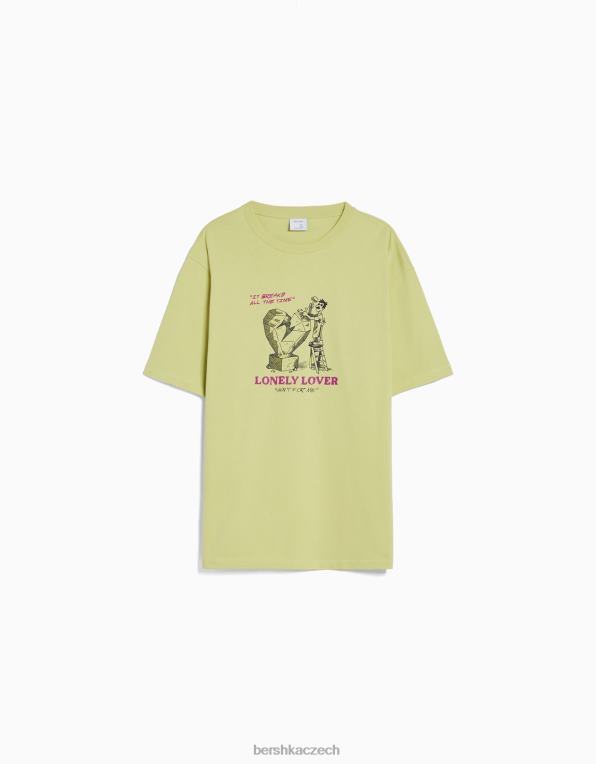 muži Bershka triko s krátkým rukávem v krabicovém střihu s potiskem P88442815 oblečení Limetka