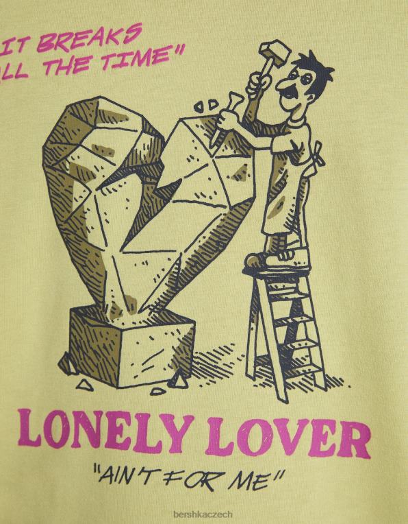 muži Bershka triko s krátkým rukávem v krabicovém střihu s potiskem P88442815 oblečení Limetka