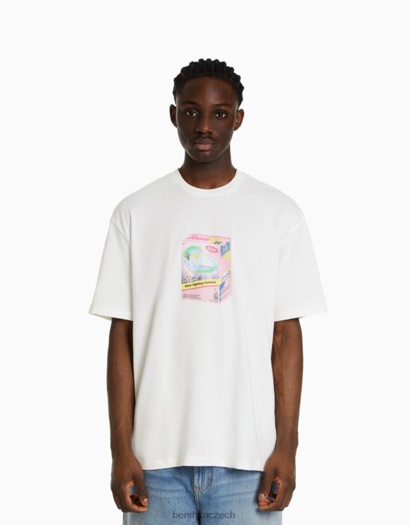 muži Bershka triko s krátkým rukávem v krabicovém střihu s potiskem P88442824 oblečení bílý