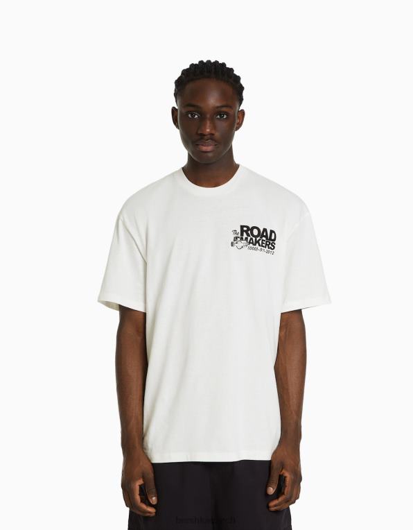 muži Bershka triko s krátkým rukávem v krabicovém střihu s potiskem P88442827 oblečení bílý