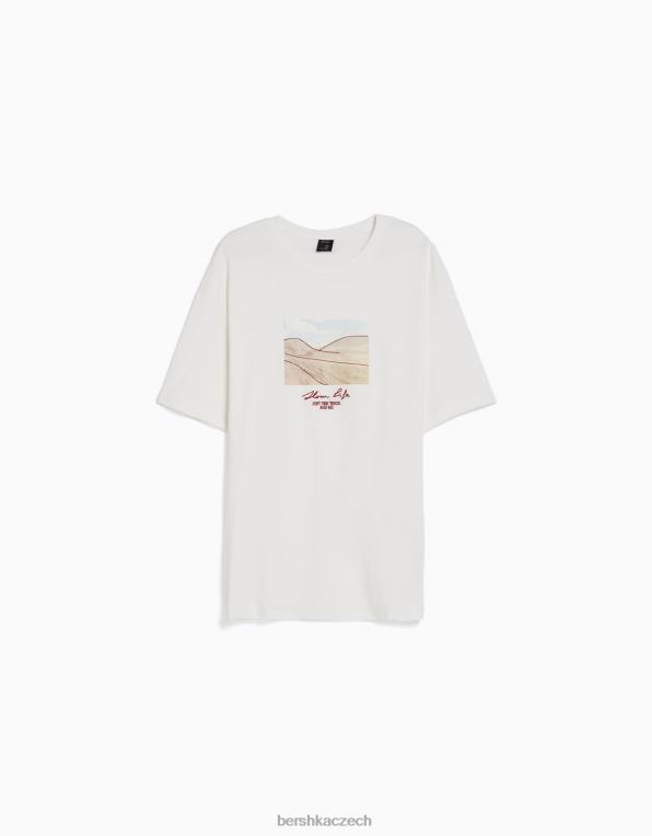 muži Bershka triko s krátkým rukávem v krabicovém střihu s potiskem P88442832 oblečení bílý