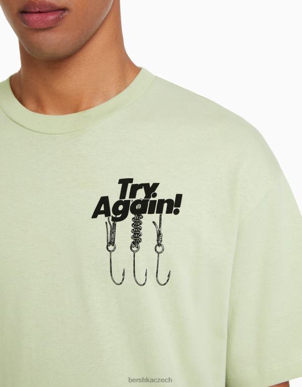 muži Bershka triko s krátkým rukávem v krabicovém střihu s potiskem P88442835 oblečení zelená