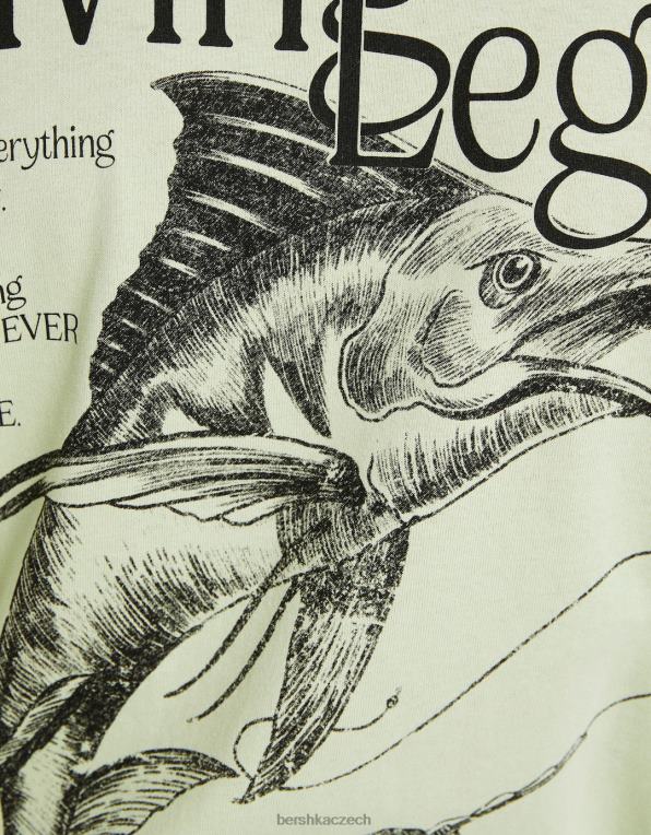 muži Bershka triko s krátkým rukávem v krabicovém střihu s potiskem P88442835 oblečení zelená