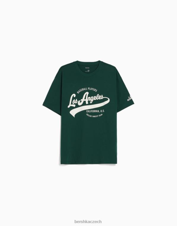 muži Bershka triko s krátkým rukávem v krabicovém střihu s potiskem P88442843 oblečení zelená