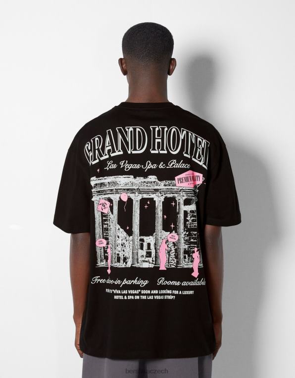 muži Bershka triko s krátkým rukávem v krabicovém střihu s potiskem P88442851 oblečení Černá