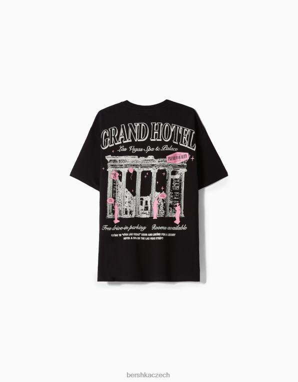 muži Bershka triko s krátkým rukávem v krabicovém střihu s potiskem P88442851 oblečení Černá