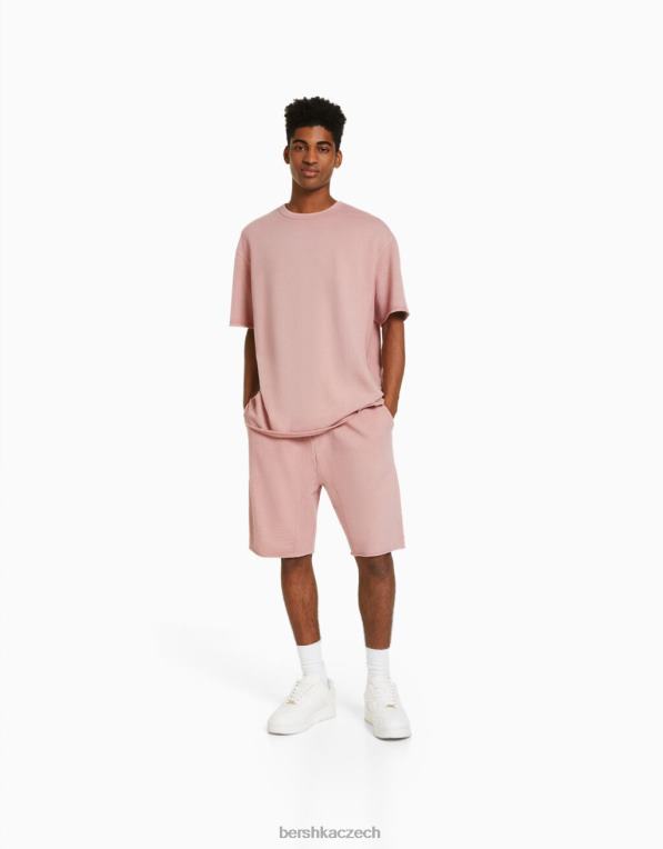 muži Bershka vybledlé tričko s krátkým rukávem P88442646 oblečení růžový