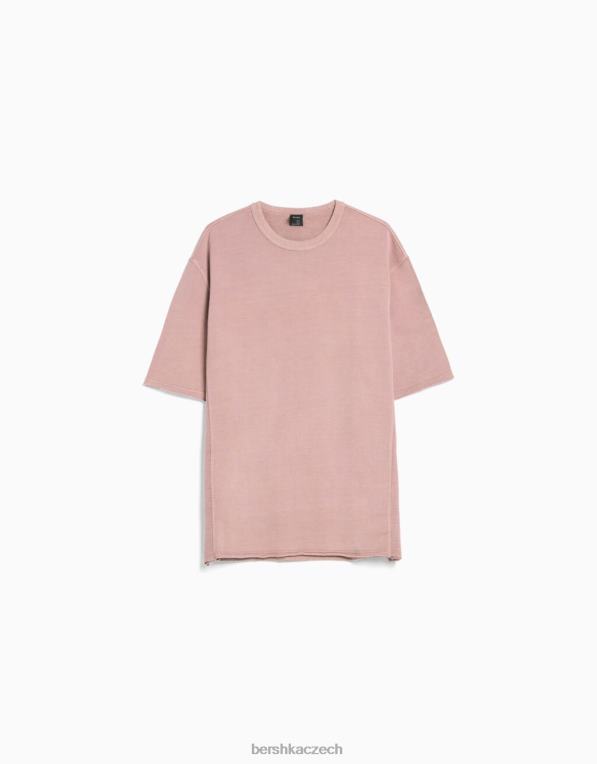 muži Bershka vybledlé tričko s krátkým rukávem P88442646 oblečení růžový