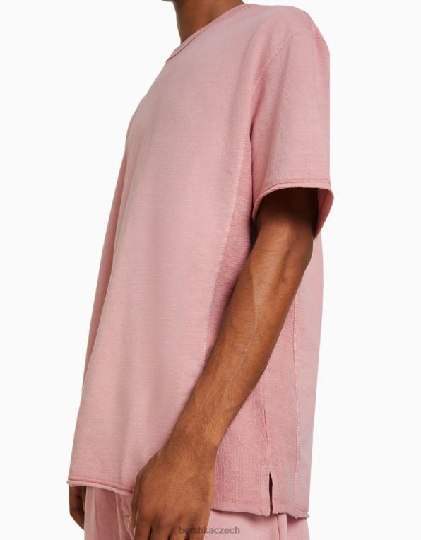 muži Bershka vybledlé tričko s krátkým rukávem P88442648 oblečení růžový