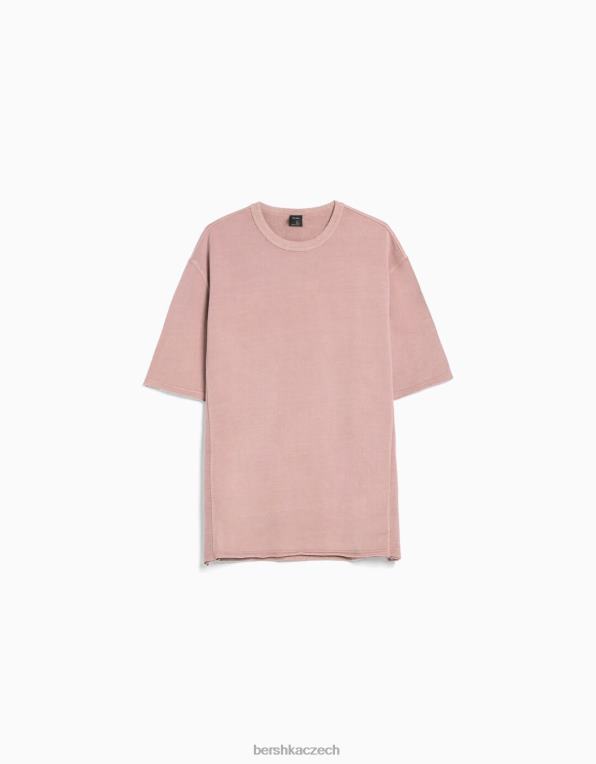 muži Bershka vybledlé tričko s krátkým rukávem P88442648 oblečení růžový