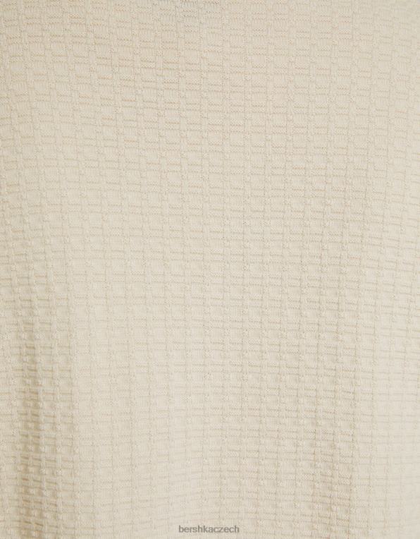 muži Bershka základní pletené tričko se strukturovanou tkaninou s krátkým rukávem P88442902 oblečení krém