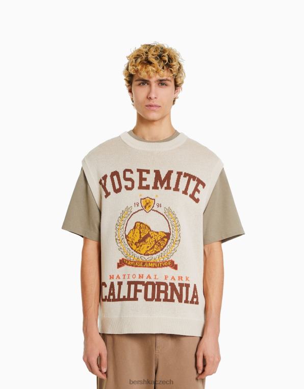 muži Bershka intarziová pletená vesta P88443003 oblečení krém