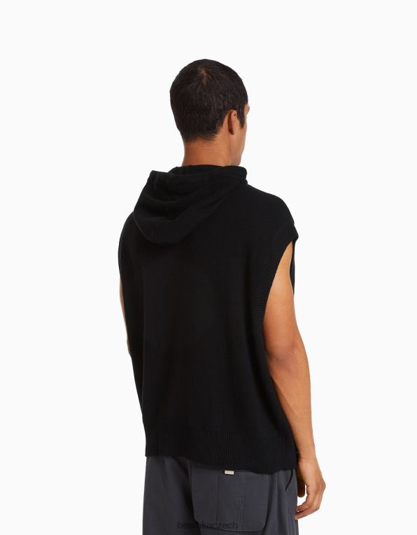 muži Bershka pletená vesta s kapucí P88443012 oblečení Černá
