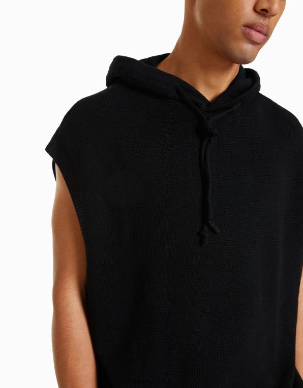 muži Bershka pletená vesta s kapucí P88443012 oblečení Černá