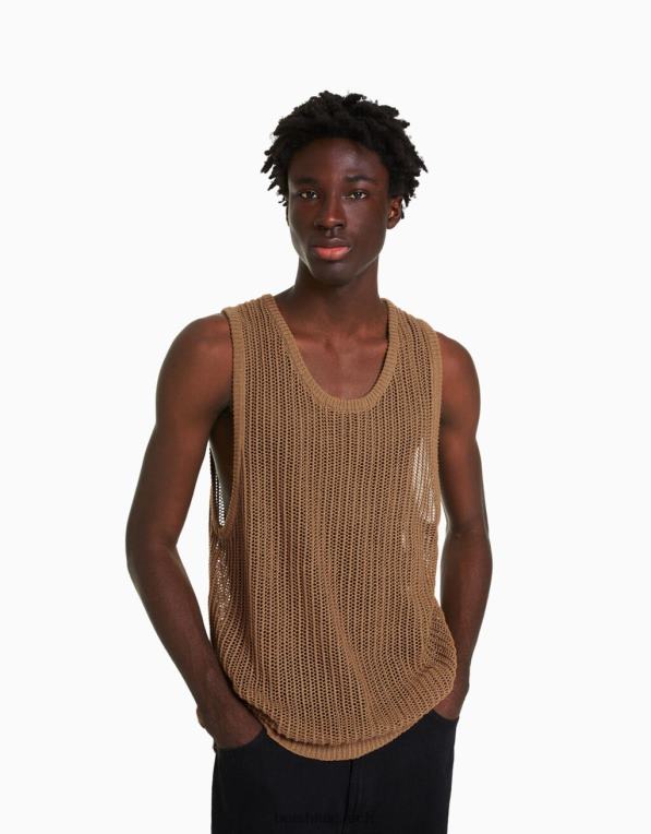 muži Bershka síťovaný top bez rukávů P88443000 oblečení velbloud