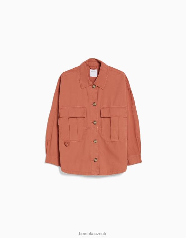 unisex Bershka bavlněná košile s dlouhým rukávem a kapsami P88444162 oblečení růžový