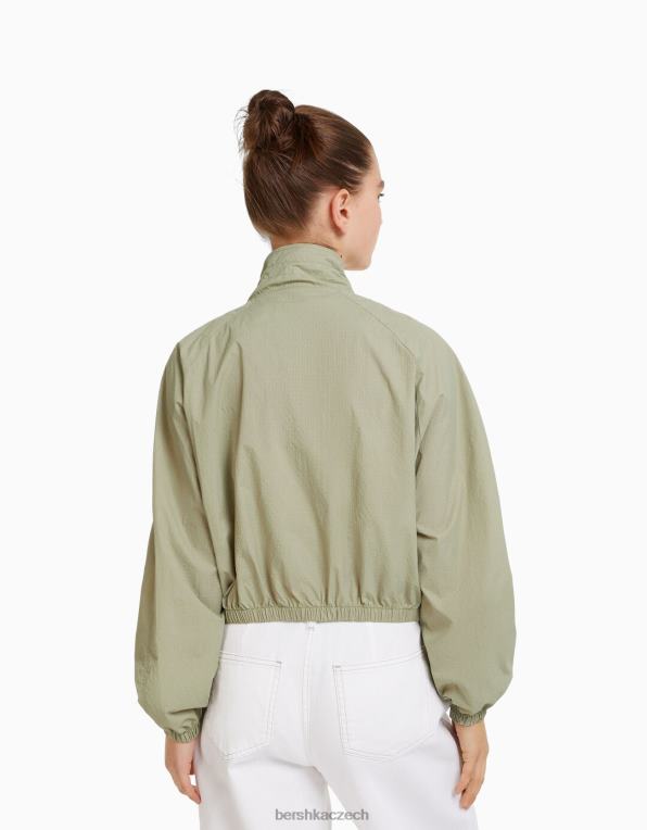 unisex Bershka zkrácená nylonová bunda s ripstop texturou P88444157 oblečení khaki