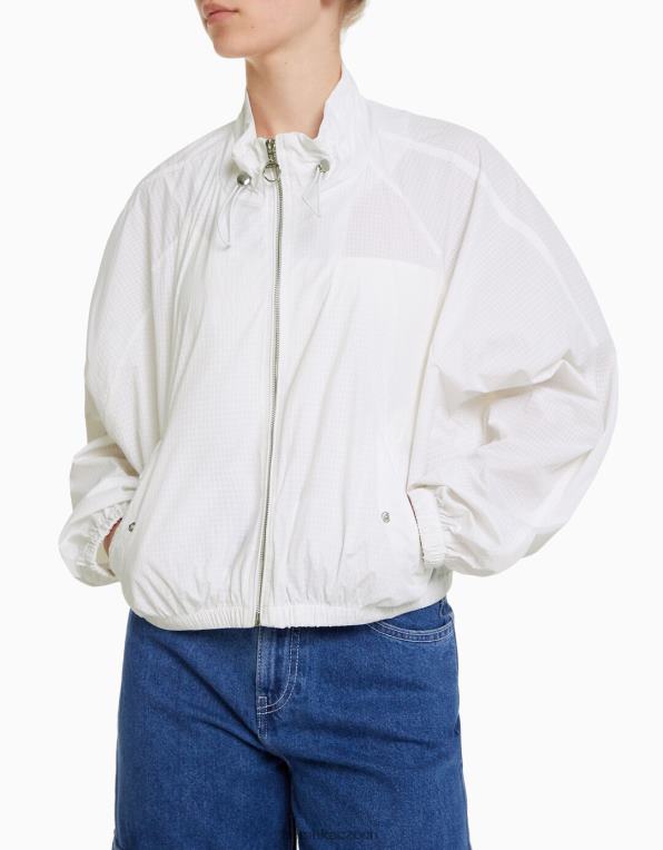 unisex Bershka zkrácená nylonová bunda s ripstop texturou P88444158 oblečení bílý