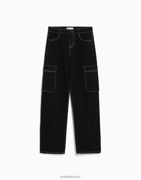 unisex Bershka cargo džíny rovného střihu P88443913 oblečení Černá