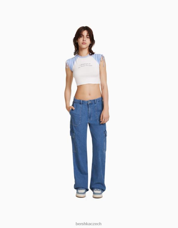 unisex Bershka cargo džíny rovného střihu P88443992 oblečení modrý