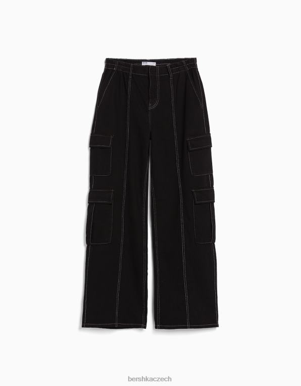 unisex Bershka cargo džíny se širokými kapsami P88444002 oblečení Černá
