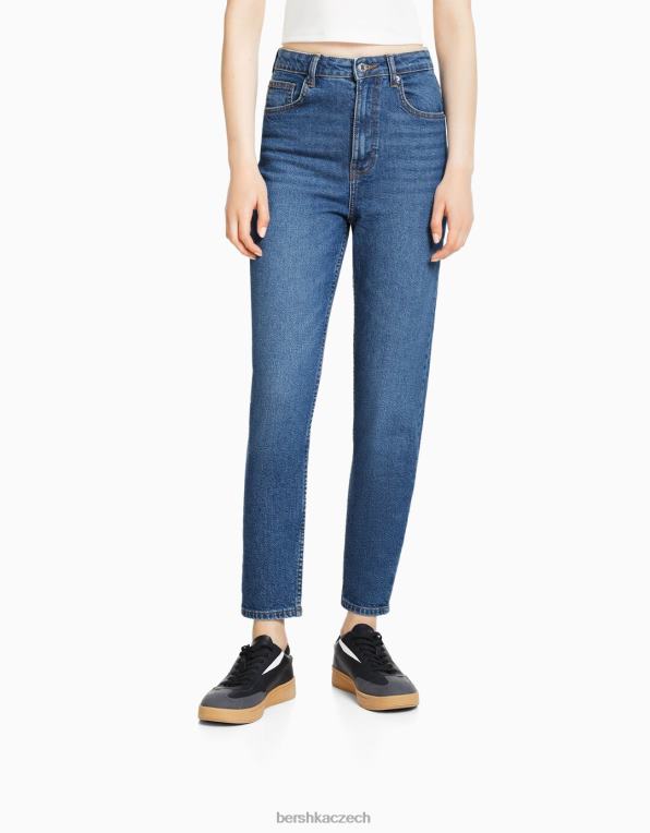 unisex Bershka džíny slim comfort fit mom P88443918 oblečení modrý