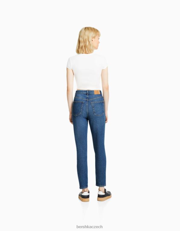 unisex Bershka džíny slim comfort fit mom P88443918 oblečení modrý