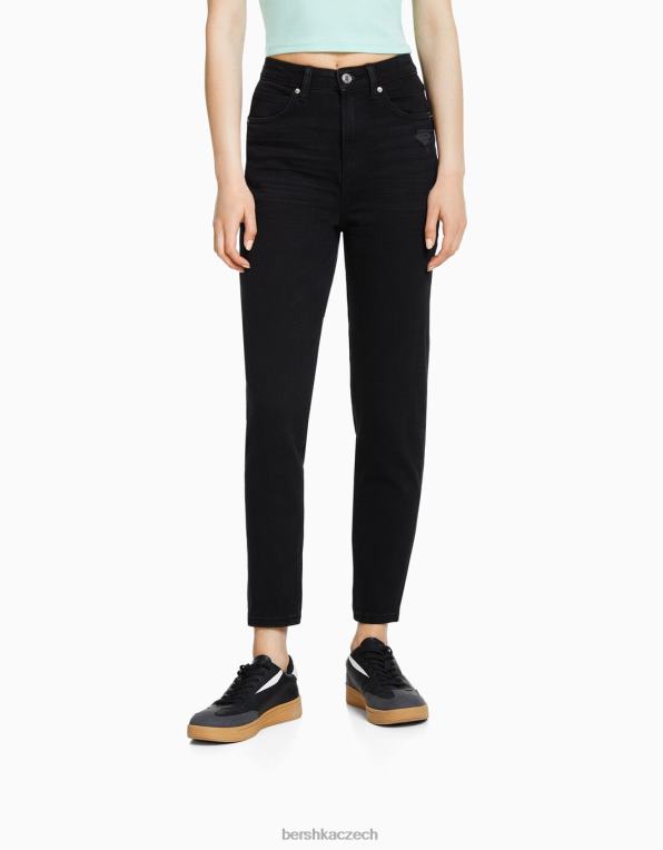 unisex Bershka džíny slim comfort fit mom P88443921 oblečení Černá