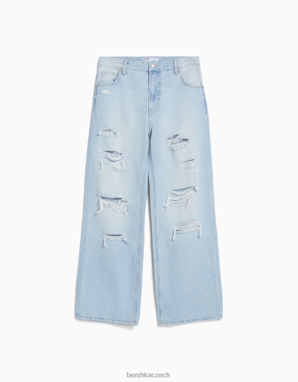 unisex Bershka roztrhané široké džíny z 90. let P88443983 oblečení světle modrá