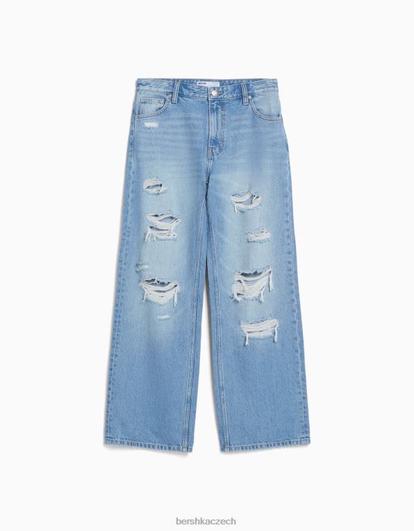 unisex Bershka roztrhané široké džíny z 90. let P88443985 oblečení světle modrá