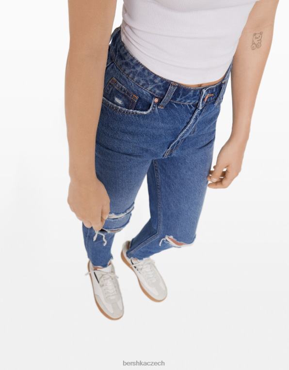 unisex Bershka roztrhané máma džíny P88443951 oblečení modrý