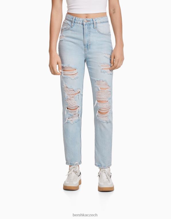 unisex Bershka roztrhané máma džíny P88443984 oblečení světle modrá