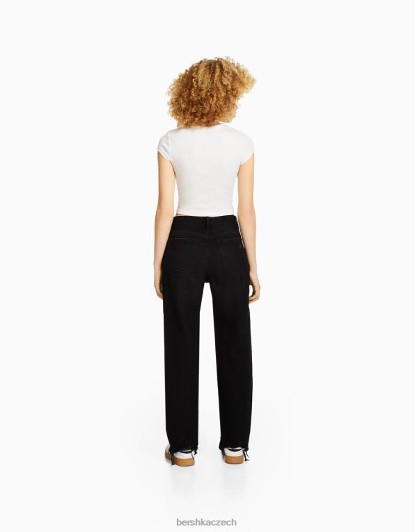 unisex Bershka roztrhané zkrácené džíny s rovnými nohama P88443963 oblečení Černá