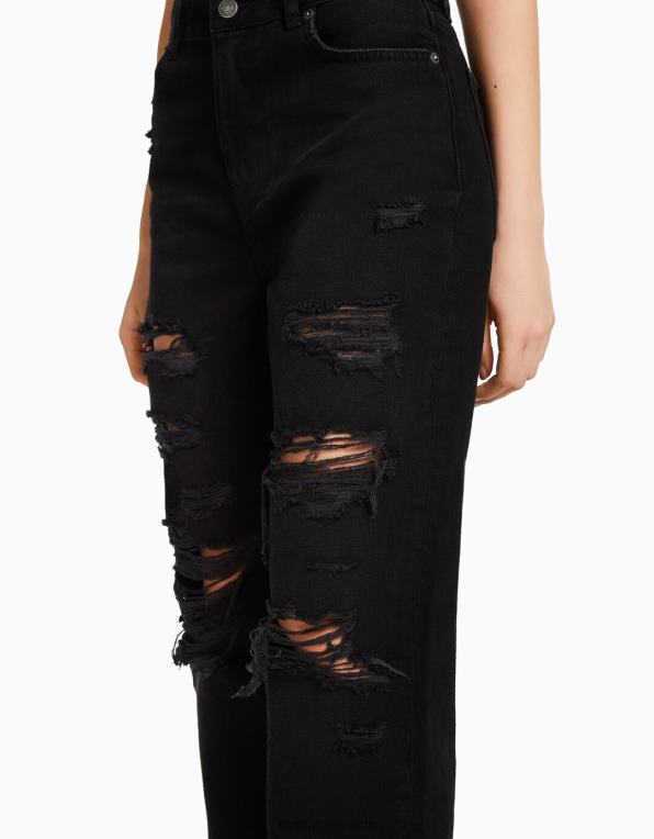 unisex Bershka roztrhané zkrácené džíny s rovnými nohama P88443963 oblečení Černá