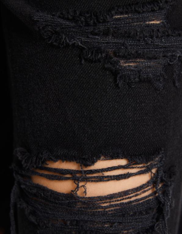 unisex Bershka roztrhané zkrácené džíny s rovnými nohama P88443963 oblečení Černá