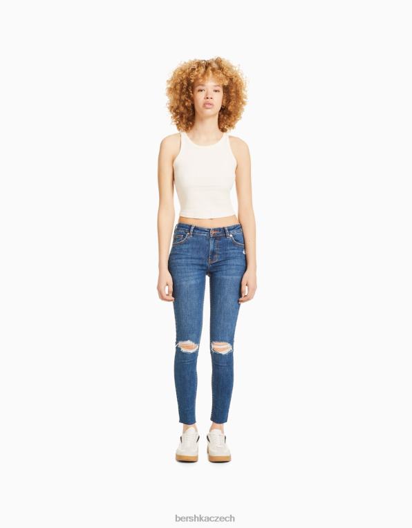 unisex Bershka vintage džíny úzkého střihu s nízkým střihem P88443974 oblečení modrý