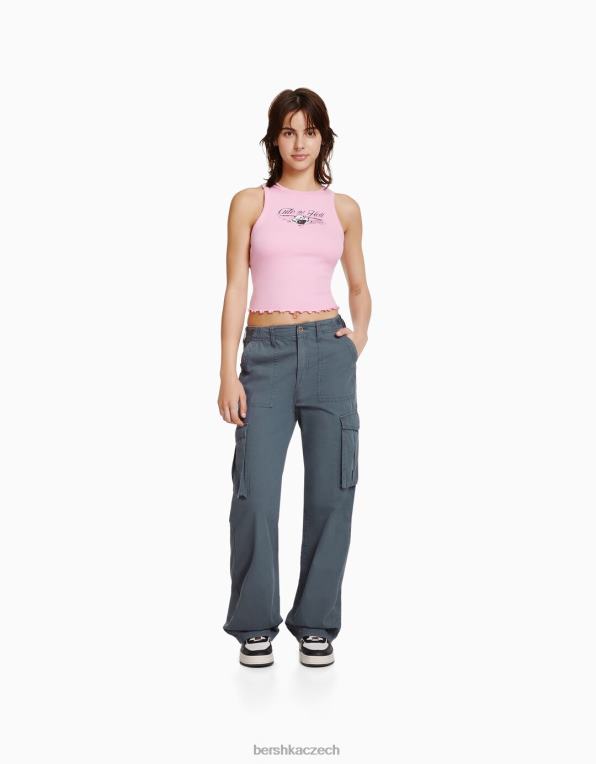unisex Bershka nastavitelné cargo kalhoty rovného střihu P88443869 oblečení modrý