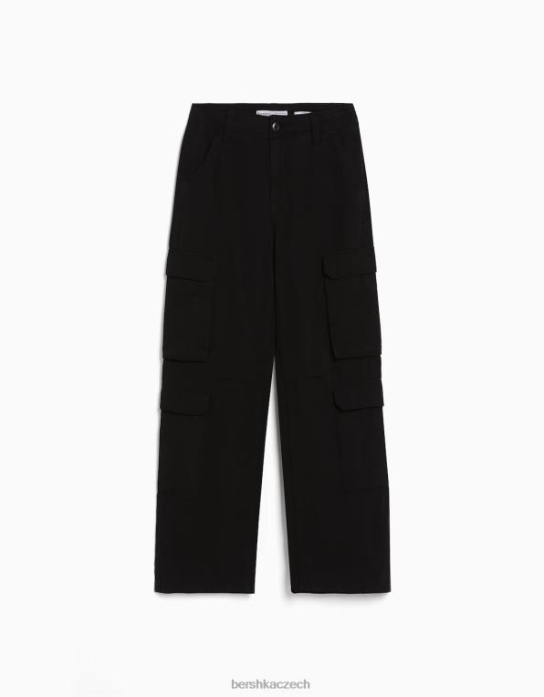 unisex Bershka nastavitelné vícekapsové keprové cargo kalhoty P88443876 oblečení Černá