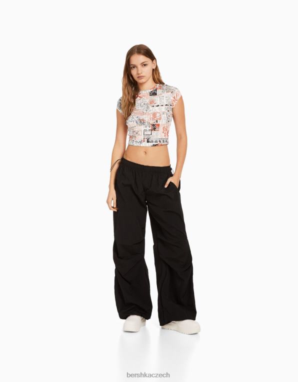 unisex Bershka nylonové padákové joggery P88443884 oblečení Černá