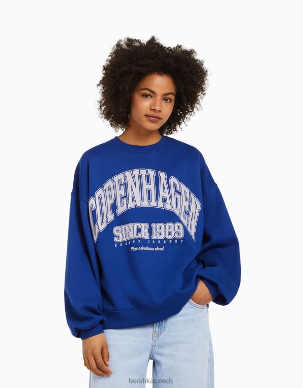 unisex Bershka oversize mikina s potiskem P88444115 oblečení modrý
